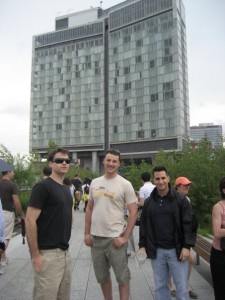The boys with The Standard Hotel behind them