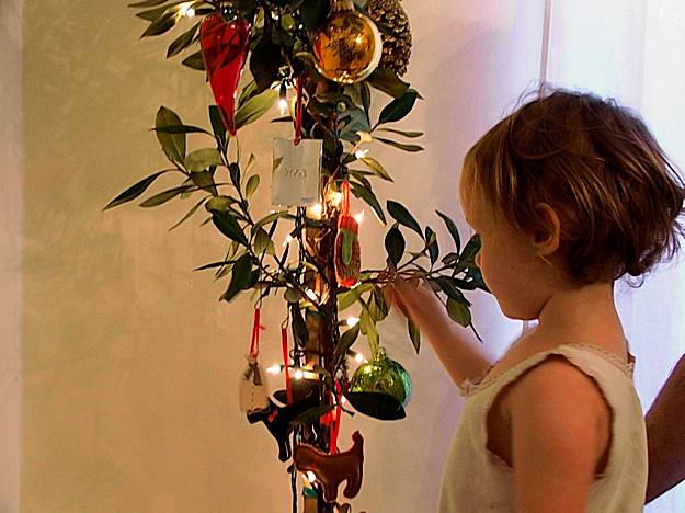 Trimming the yuletide tristania: Ava Grotto decorates a living tree over the holidays last year. The tree is now part of San Francisco's urban forest.